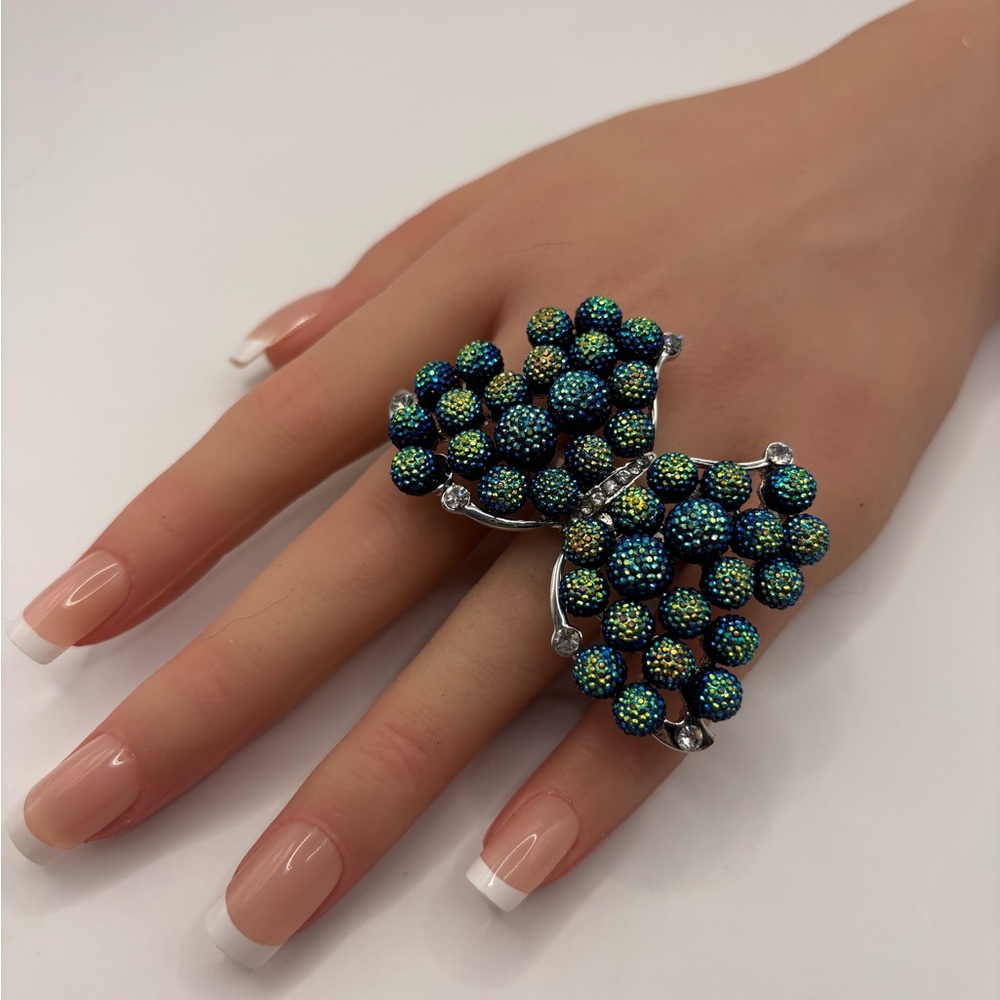 Vintage Peacock Rhinestone Butterfly Ring - Picture 10 of 10